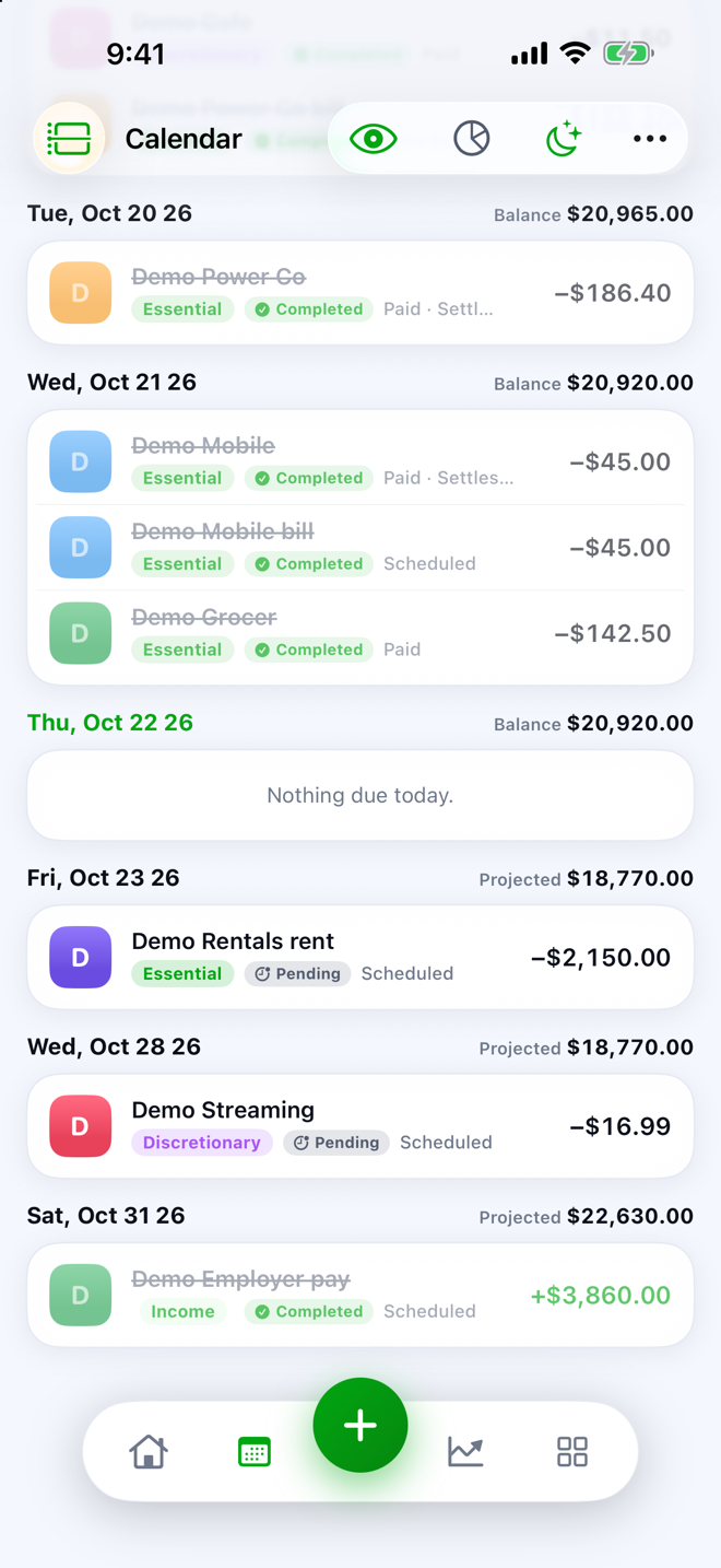 Scheduled payments list with paid and due items